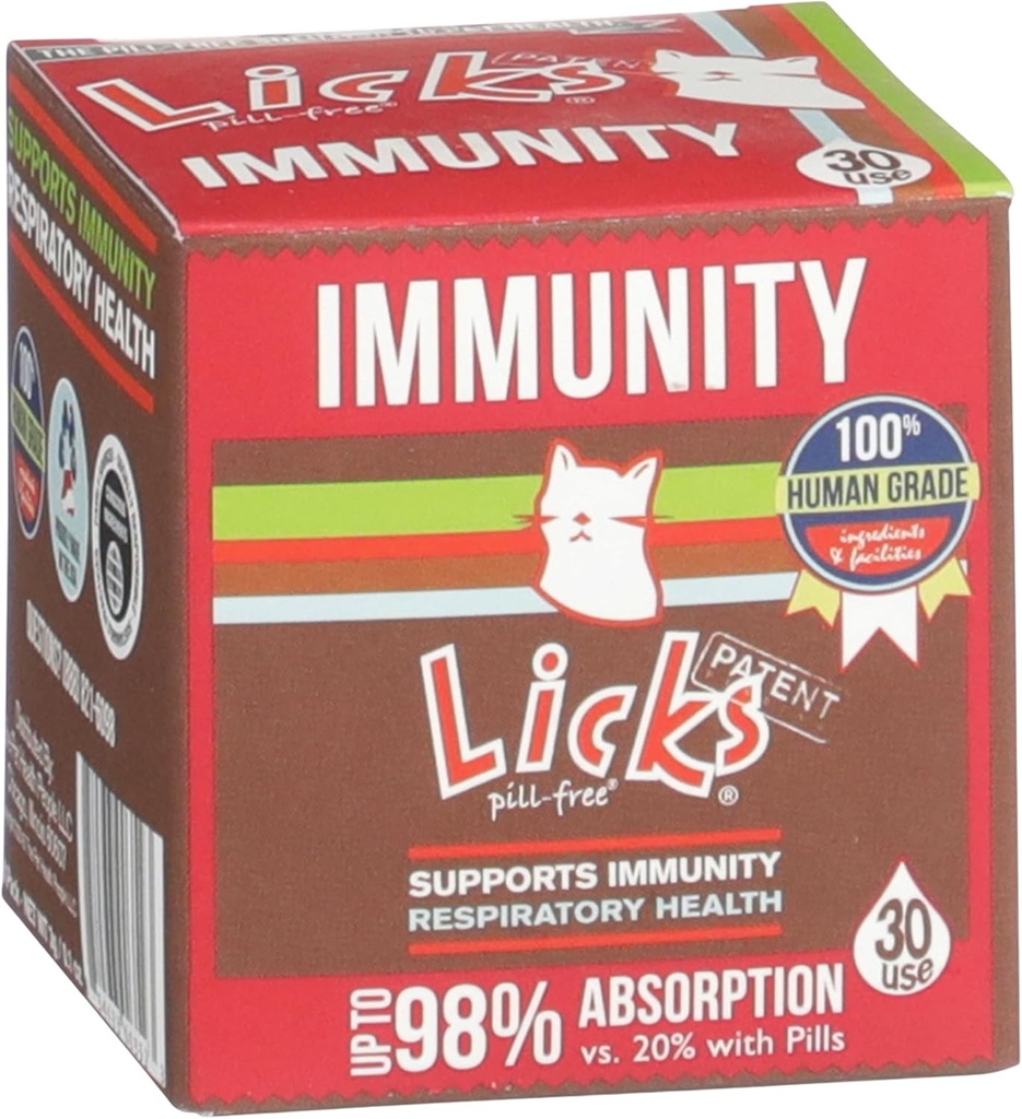 Licks Pill-Free Cat Immunity - Immune Support Cat Supplies - Respiratory Supplements - Health Supplies - Gel Packets - 30 Use