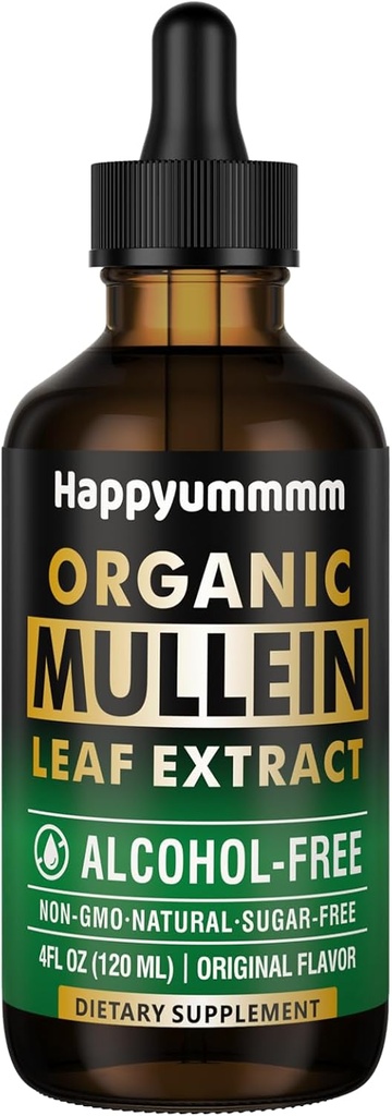 Gouttes de Mullein pour le nettoyage des poumons, Teinture d'extrait de feuille de Mullein vegan avec la chlorophylle, Immune de soutien, Respiratoire - 4 fl oz (120 ml)