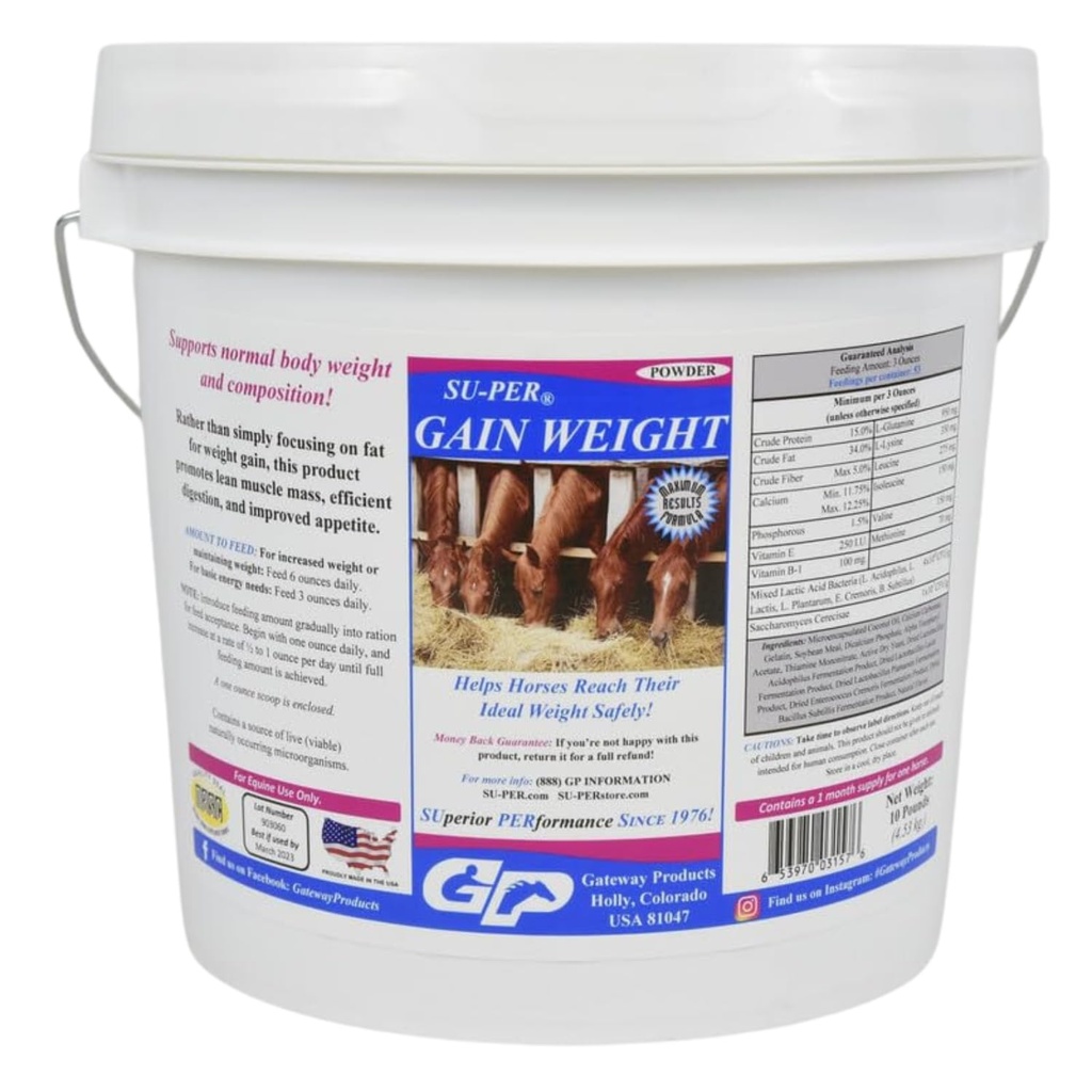 SU-PER Gain Gewicht für Pferde - Equine Supplement Gewicht Gainer für Pferde - Fördert Lean Muskelmasse, Verdauung & Appetit - 10 Pfund, 1 Monat Versorgung