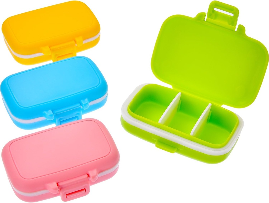 JOVITEC 4 Pack Petites Pill Cases Plastique étanche 3 Compartiments amovibles Pill Organizer Box Holder Médecine pour usage quotidien et voyage
