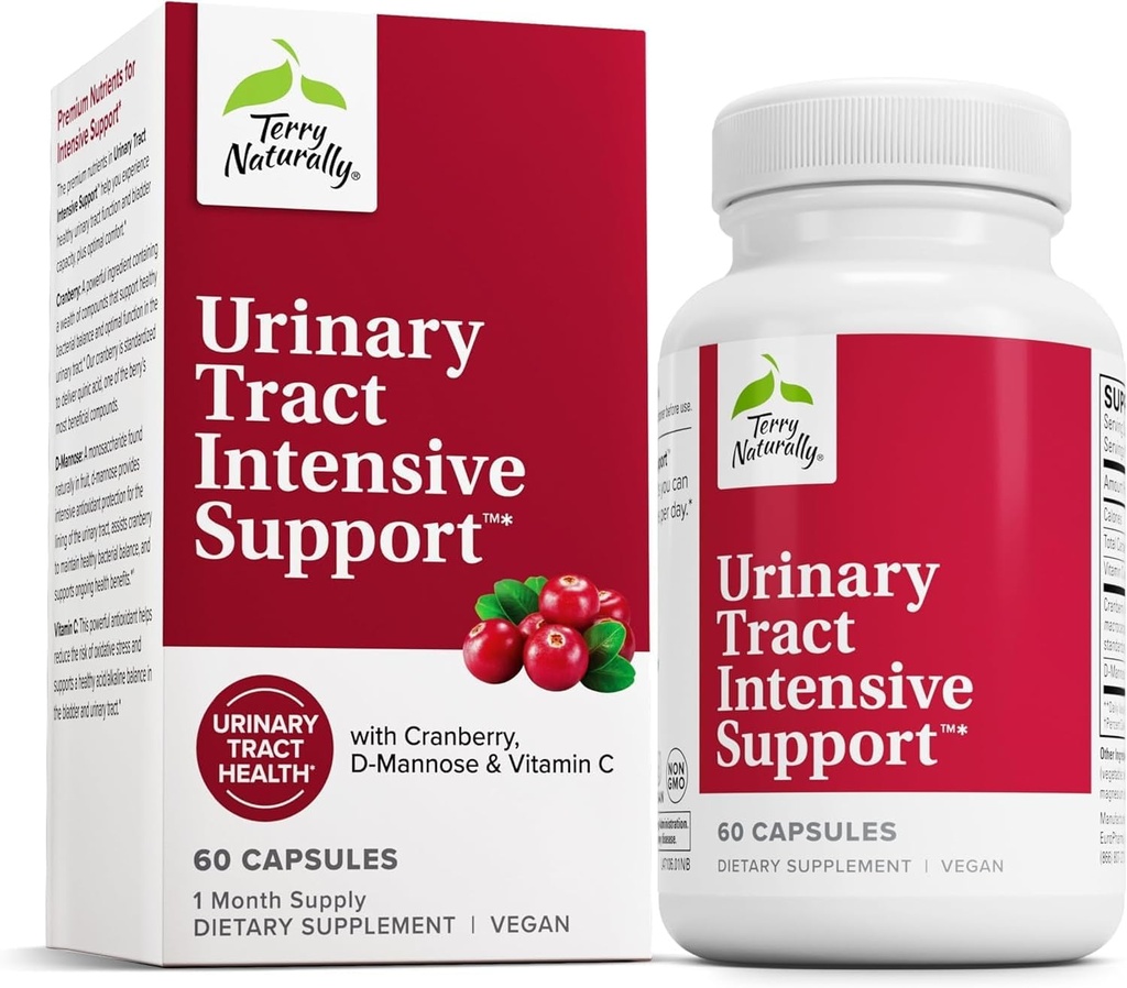 Supporto intensivo del tratto urinario di Terry - Supplemento con mirtillo per il supporto sanitario della vescica - Supplemento per la salute del rene con D-Mannose & Vitamina C - 60 capsule (30 Serve)