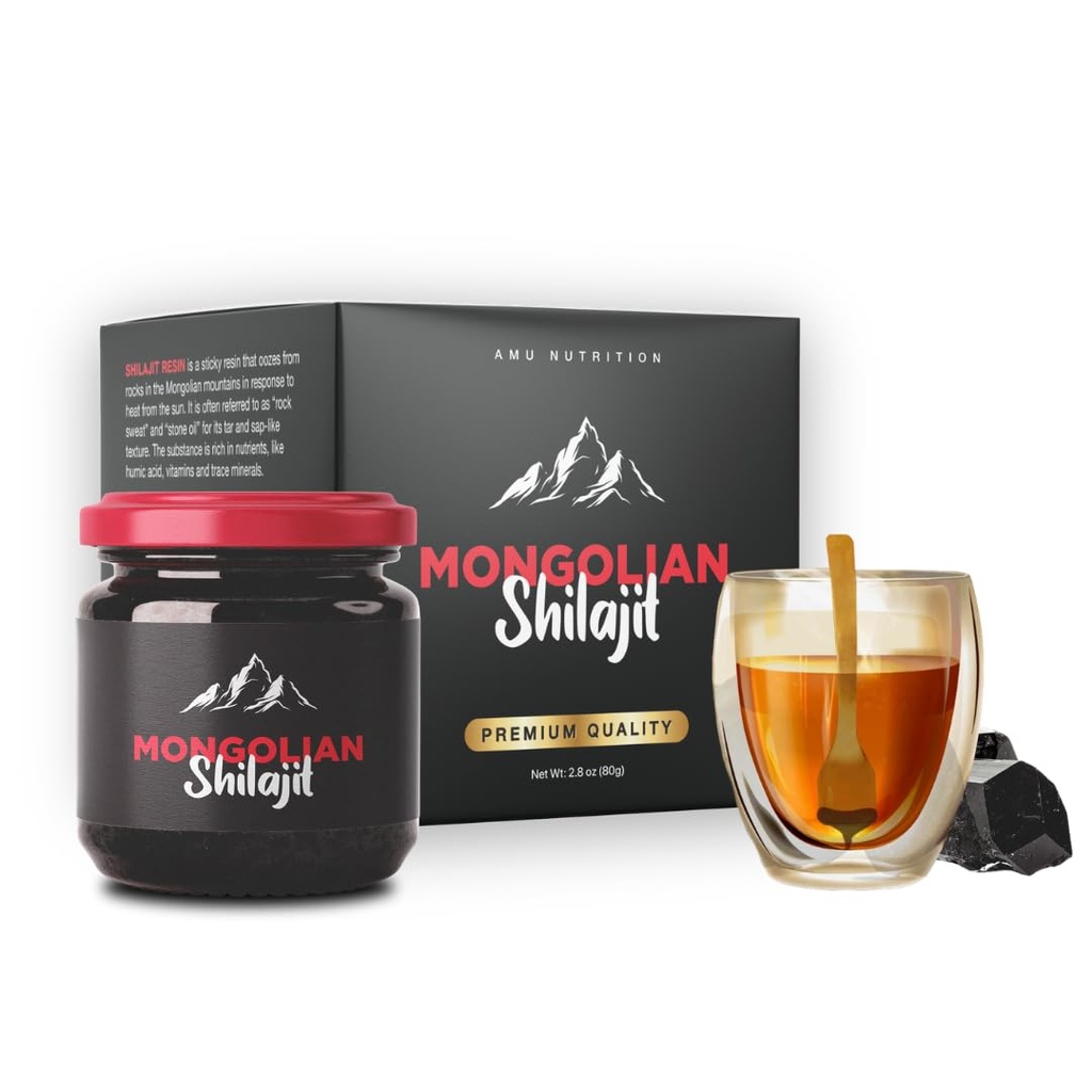 AMU NUTRITION Pure Organic Mongolian Shilajit Resin - Himalayan Shilajit Supplement für Männer und Frauen, 100% reine, natürliche und schwarze Shilajit Resin - natürliche Quelle von Fulvic Acid (50 Gramm)