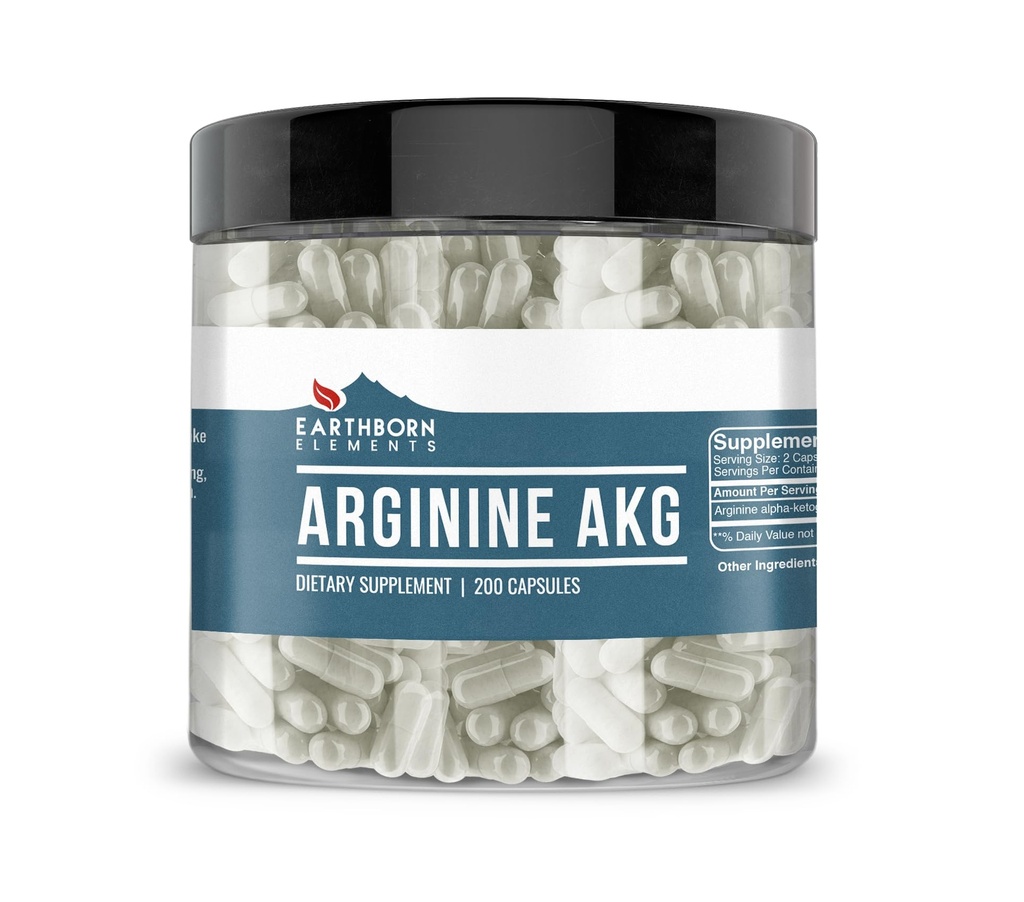 Earthborn Elements Arginine AAKG 200 Capsules, Pure & Undiluted, No Additives