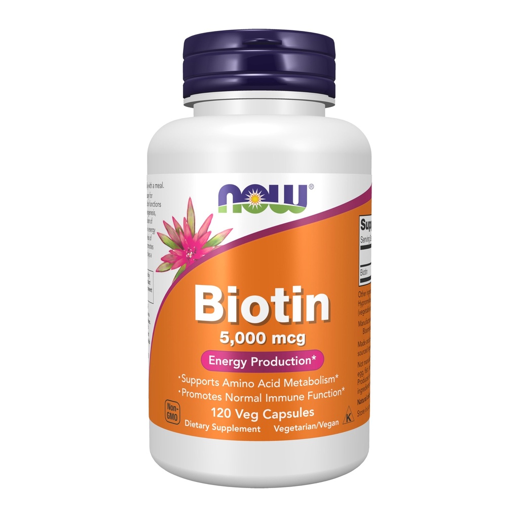 NOW Foods by Now Biotin Energy Production 5000 mcg- 120 Vcaps