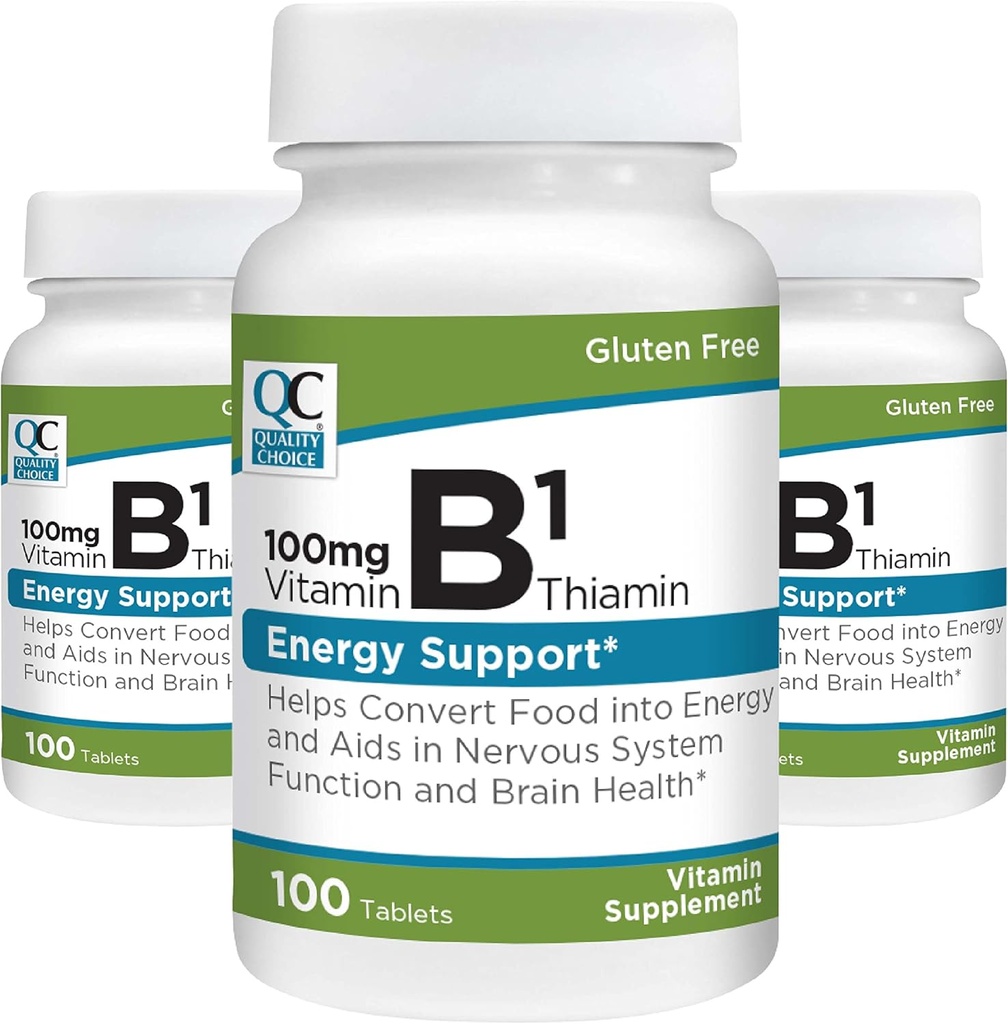 Qualität Wahl Vitamin B1 Thiamin 100 mg Energieunterstützung, Nervous System Funktion, & Gehirn Gesundheit Vitamin Ergänzung Tabletten, 100 Zähler Flaschen (3 Pack)