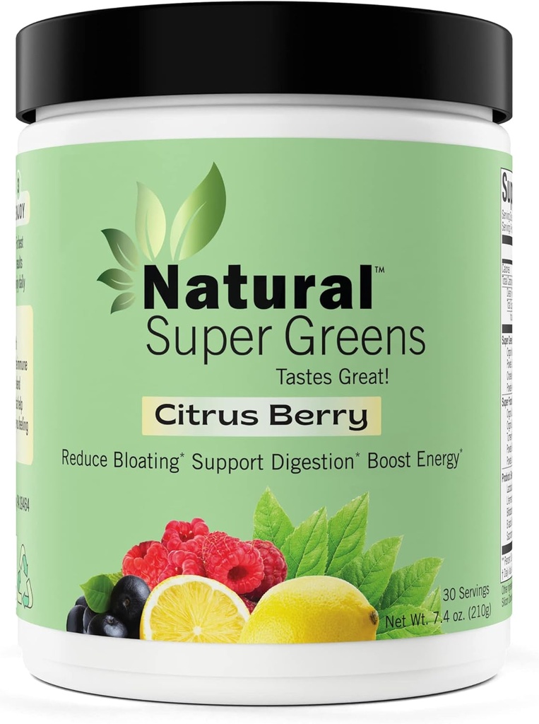 Super Greens Poudre Organique.com Suppléments verts.com Grande dégustation de fruits et de légumes Jus & Smoothie Mix Probiotiques & Enzymes Digestives & Chlorella(Citrus Berry)1 item,7.4 Ounce