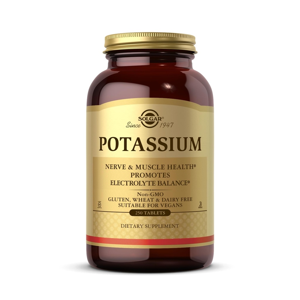 Solgar Potassium - 250 Tabletten - Nerve & Muskel Gesundheit, fördert Elektrolyt Balance - Vegan, Gluten & Dairy Free, Kosher - 250 Servietten