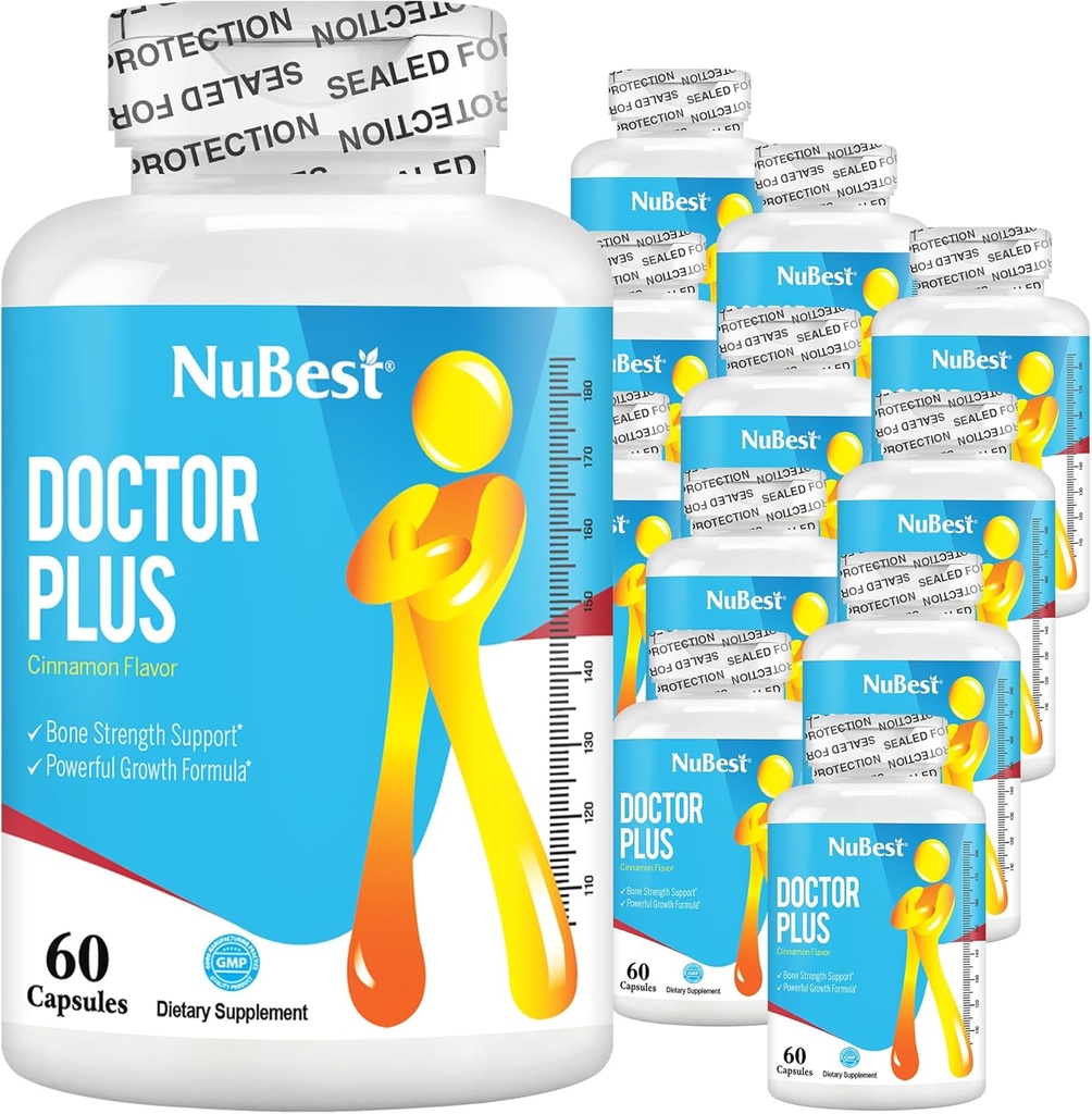 Doctor Plus - Formula di crescita dell'altezza - Supporta la crescita dell'altezza, Pillole di crescita dell'altezza con calcio, vitamine D3, vitamina K2 (MK7) - Immunità e salute complessiva per i bambini (10+) e adolescenti - 12 Pack