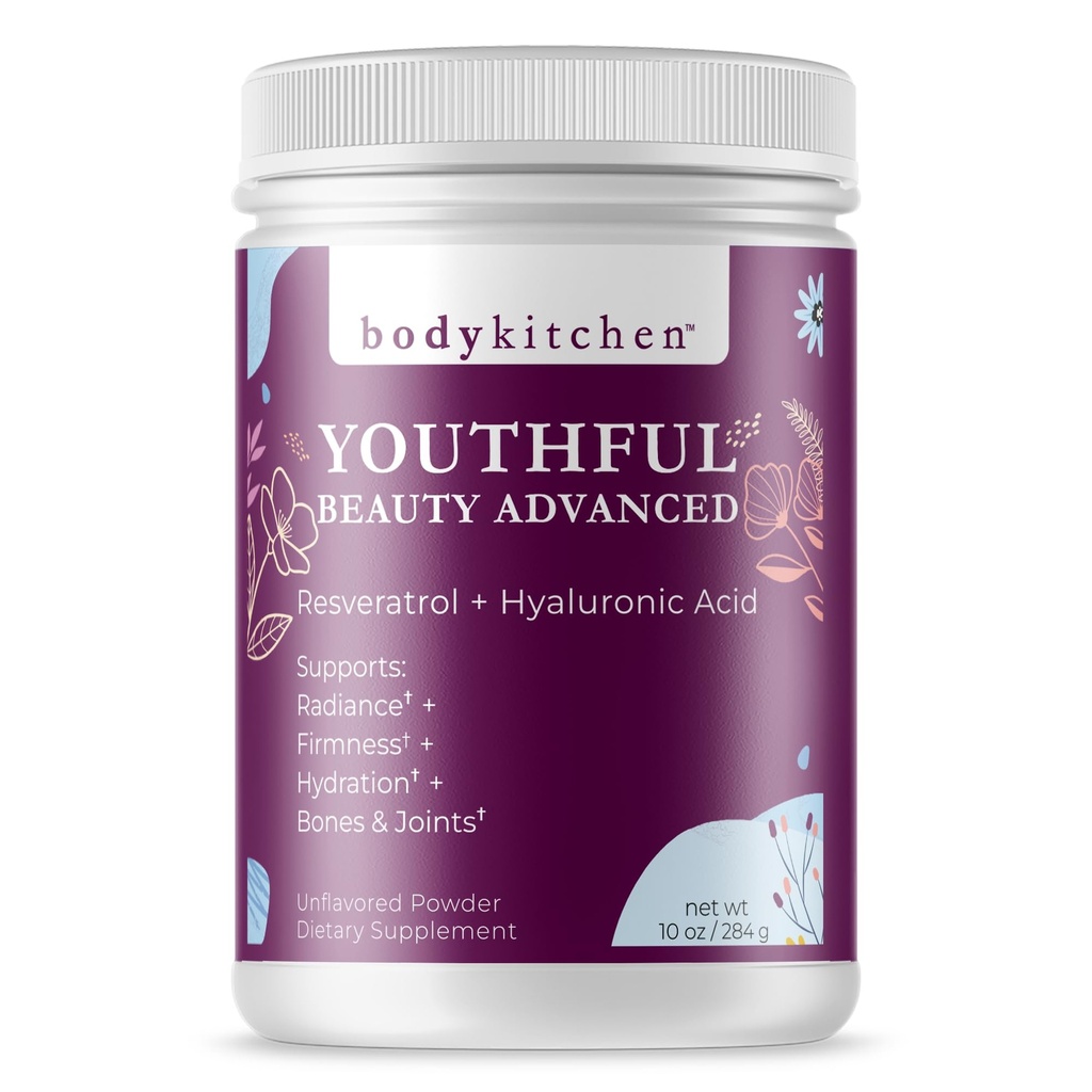 Körper Küche Jugendschöne Schönheit Fortgeschritten, Collagen Peptide Pulver für schöne Haar Haut Nägel, Resveratrol und Hyaluronsäure für Anti-Aging & Antioxidans Unterstützung, Gras Fed (Pack von 1)