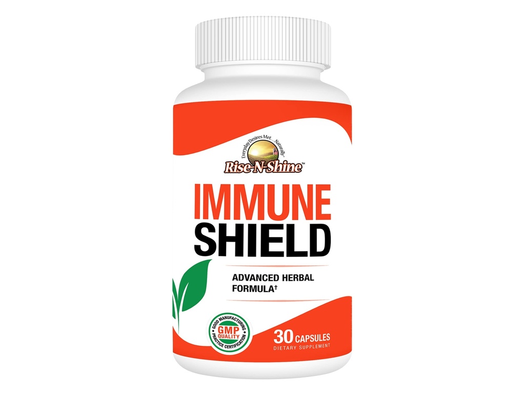 Rise-N-Shine Immune Shield with Herbal Blend Plus Vitamin C, Zinc, Quercetin, and More for Healthy Immune System Support Boost 30 Day Supply