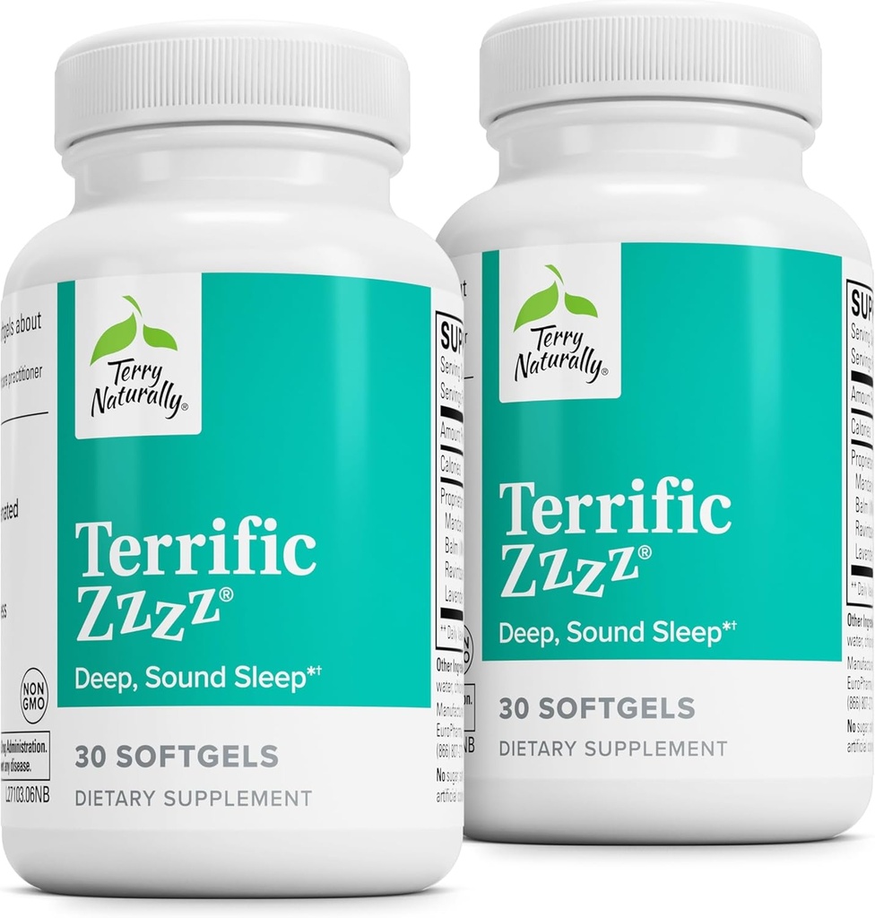 Terry Naturally Terrific Zzzz - Schlafzusatz für Erwachsene - Nahrungsergänzung mit Mandarin, Zitronenbalsam & Lavender - Non-GMO Relaxation & Sleep Relief Aid - 30 Softgels (2 Pack)