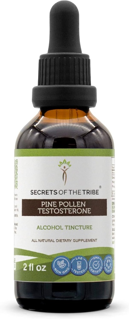 Segreti del Tribe Pine Pollen Testosterone Tincture Alcohol Liquid Extract, Wildcrafted Pine Pollen (Scots Pine, Pinus sylvestris) Dried Pollen (2 FL OZ)