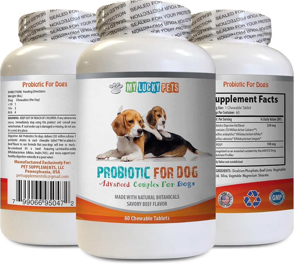 probiotici per cani masticabili - Dog PROBIOTICS - Bad Breath and Passing Gas Solution - Oral Health - fos Formula - 1 Bottiglia (60 Trattati)
