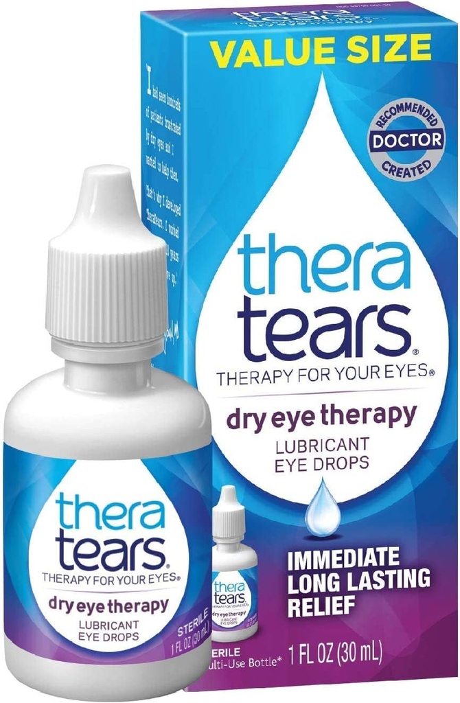 TheraTears Dry Eye Therapy Lubricant Eye Drops Twin Pack, (2 x 30mL Flaschen) + 1.0 Fl Oz Bottle