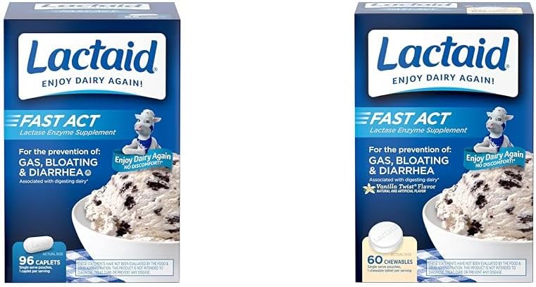 Capelli di sollievo dell'intolleranza del lattosio con l'enzima della lattasi, 96 Count & Fast Act Chewables dell'intolleranza del lattosio con gli enzimi della lattasi, Vanilla, 60 Count (pacchetto di 1)