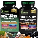 Sea Moss Shilajit Combo Bundle Capsule, Black Seed Oil, Ashwagandha, Rhodiola Rosea, Burdock, Turmeric, Ginger, VitC, VitD3, All in One Supplement, 120 Kapseln, Halal, Vegan, USDA Organic