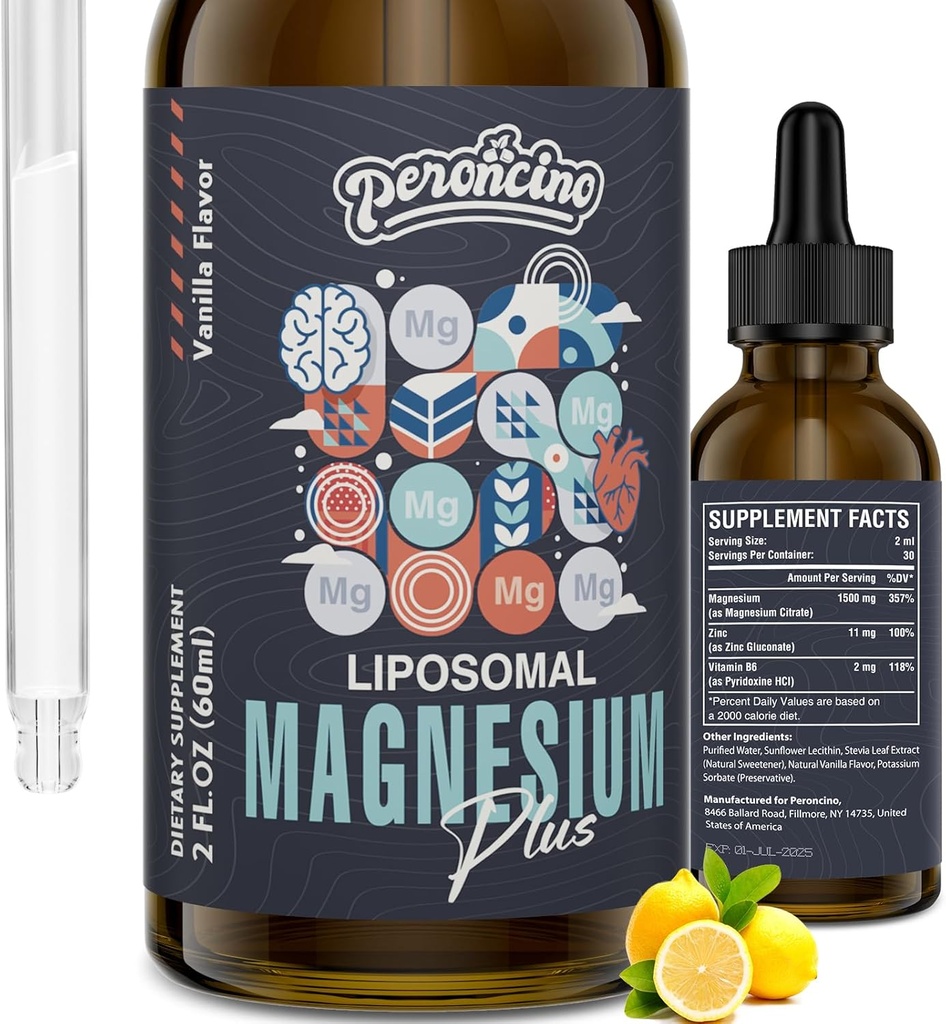 Gocce di citrato di magnesio liposomico per la salute del fegato e del chiodo, Mood and Stress Management, potente formula con vitamina B6 e zinco Gluconate 60ml (2.04 Fl Oz (Pack of 1))
