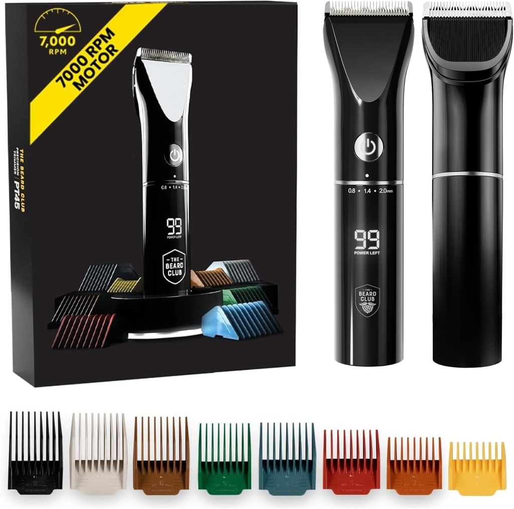 L'étrier de barbe du club de barbe pour les hommes - Perruque rechargeable sans fil électrique - High Power 7000 RPM - 8 Guides de couleur 45 Longueurs de tige uniques - Serrure de voyage