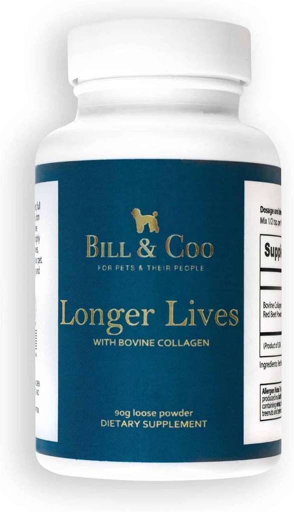 BILL & COO Longer Lives Fiber Supplement mit Bovine Collagen Peptide & Beetroot Pulver für Hunde - Fördert Verdauungs-, Herz- und Leberunterstützung - Dog Joints Supplement Formula - 90g