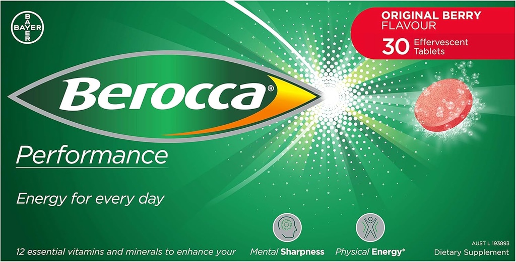 Berocca Performance 30 Tavole Effervescenti - Original Berry Flavor versione internazionale Caffeine Free