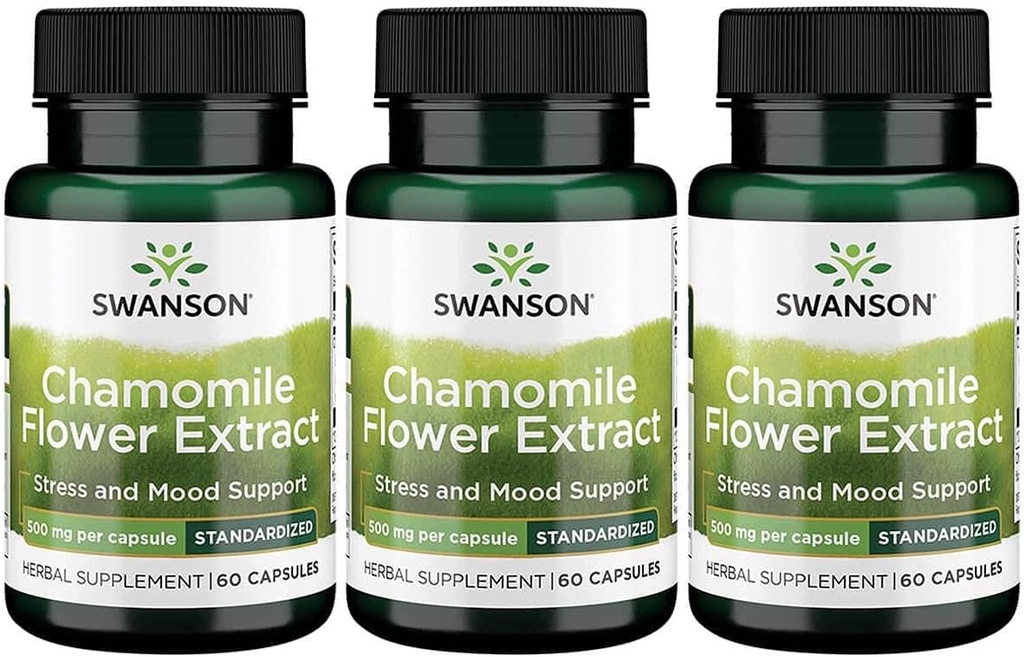 Swanson Kamille Blume Extrakt 500 Milligramme Standardisiert auf 1,2% Apigenin 6 mg pro Kapsel 60 Kapseln 3 Packung