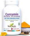 NEU ROOTS HERBAL Kurkumin-Ergänzung 500mg mit Gingers & Black Pepper Extract - 20x Bessere Absorption | Coumarin Kapseln mit 95% Curcuminoids & 95% Piperin (90 Veg Kapseln)