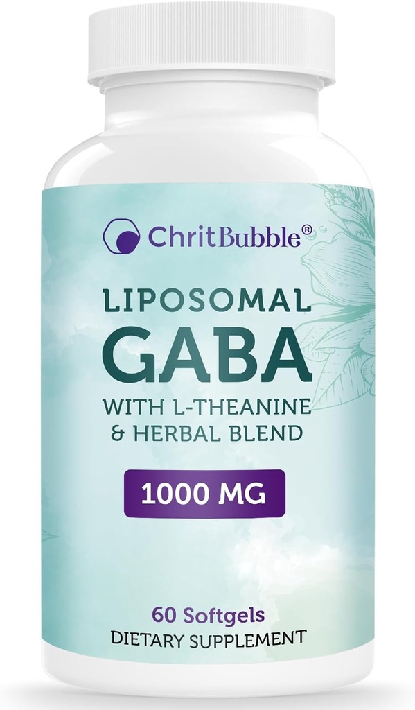 Liposomal GABA Integra 1000mg con L-teanina 200mg, ad alto assorbimento, Ashwagandha,Chamomile,Tart Cherry Herbal Supplement per adulti,60 Softgels, Non-OGM,Gluten Free