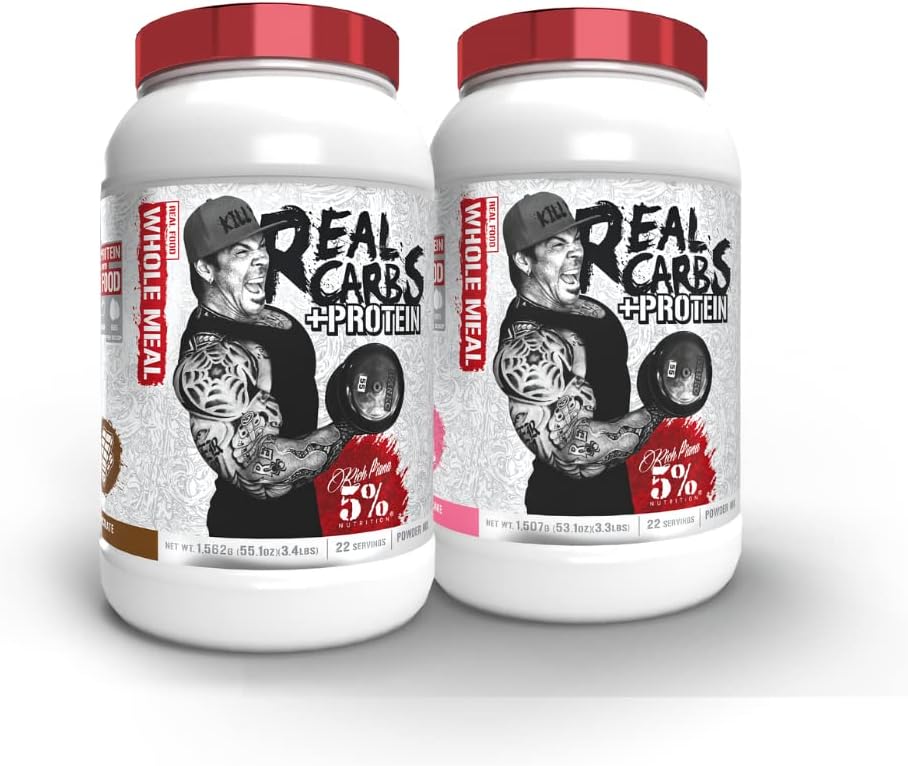5% Nutrition Real Carbs + Protein (2 Pack Bundle) | Clean Maß Gainer Powder | Real Food Carbohydrate Fuel for Pre Workout/Post-Workout Recovery Meal (Chocolate + Birthday Cake)