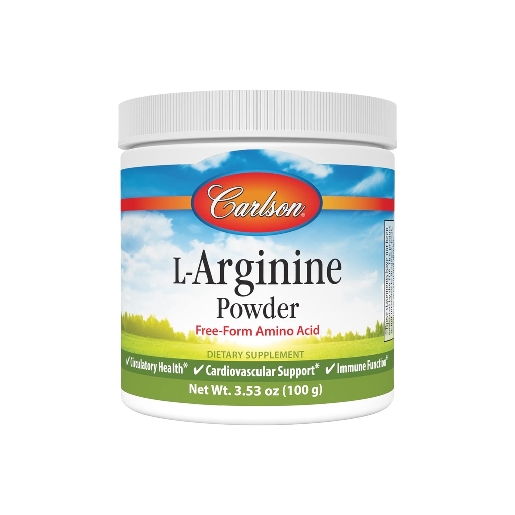 Carlson - Poudre de L-Arginine, acide amino de forme libre, santé circulatoire, 3,53 oz (100 g)