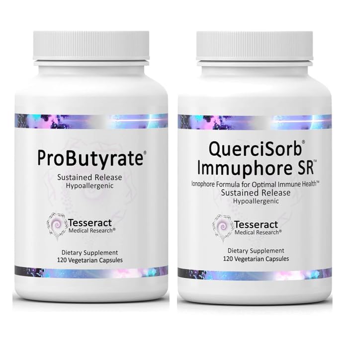 Tesseract Medical Research Ultra Gut and Immune Health Combo, Butyric Acid Complex Gut Health Supplement (120 Kapseln) und Quercetin, Immun Support Supplement (120 Kapseln)