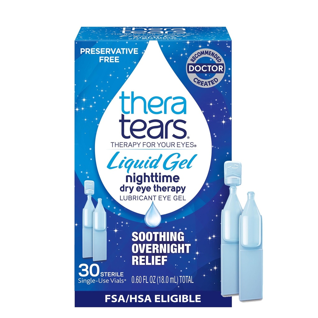 TheraTears Liquid Gel Nachtzeit Schmieren Augentropfen für trockene Augen, Single-Use Vials, 30 Zähler