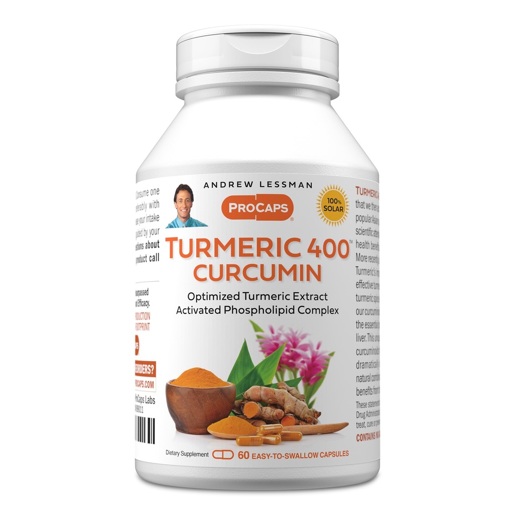 ANDREW LESSMAN Turmeric 400mg - 60 capsule - 95% Curcuminoidi come Phospholipid Complex per i benefici ottimali e l'assorbimento, Estratto standardizzato ad alta potenza, piccola facile da ingoiare capsule