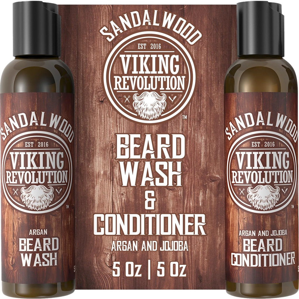 Viking Revolution Bart Wash & Bart Conditioner Set w/Argan & Jojoba Öle - Weichen & Stärken - Natural Beard Shampoo w/Beard Oil Sandalwood (5oz)