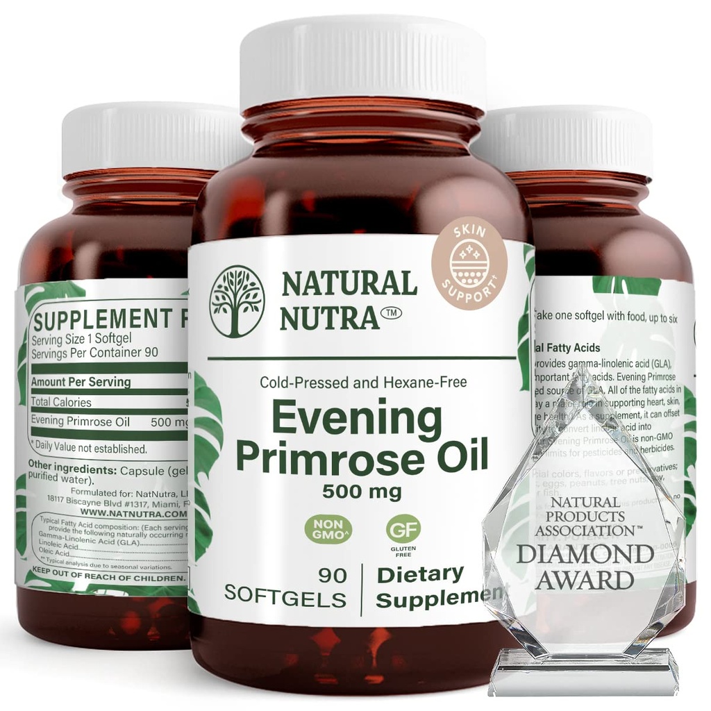 Natürliche Nutra Abend Primrose Öl Ergänzung von Fettsäure, Nerve Gesundheit, hilft Haut Blemishes, Balance Körper Sekrete, Förderung Herz Gesundheit, Haut Clarity, 500 mg, 90 Softgels
