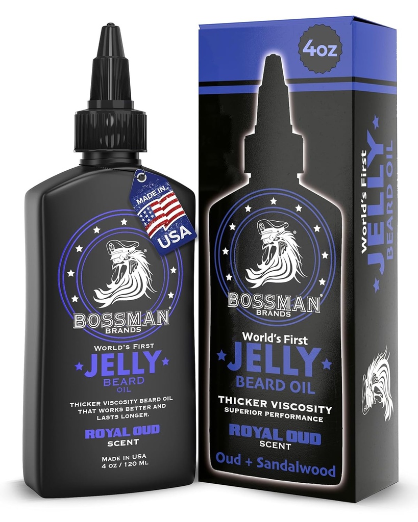 Bossman Jelly Beard olio per gli uomini (4 oz, Royal Oud Scent) – Ammorbidisce, idrata e condizioni con ingredienti naturali