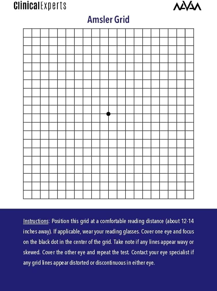 Grille oculaire Amsler avec dos magnétique - Outil de dépistage de la vision quotidienne pour les patients atteints de dégénérescence maculaire et de glaucome par des experts cliniques (2 pack)