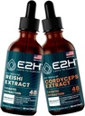 E2H: Reishi & Cordyceps Extracts - Energy, Longevity, Energy, Stamina & Immune Support - Non-GMO, Vegan - 2 Fl Oz Ogni (4 Fl Oz Totale) - Bundle