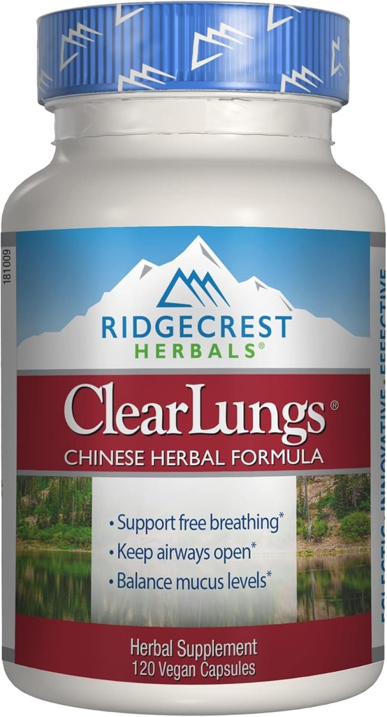 Ridgecrest Herbals ClearLungs Classic, Natural Lung e Nasal Daily Health Supplement per Bronchial, Respiratory, Immune, Sinus e Mucus Wellness Support, Herbal Formula (120 Caps, 60 Serv)