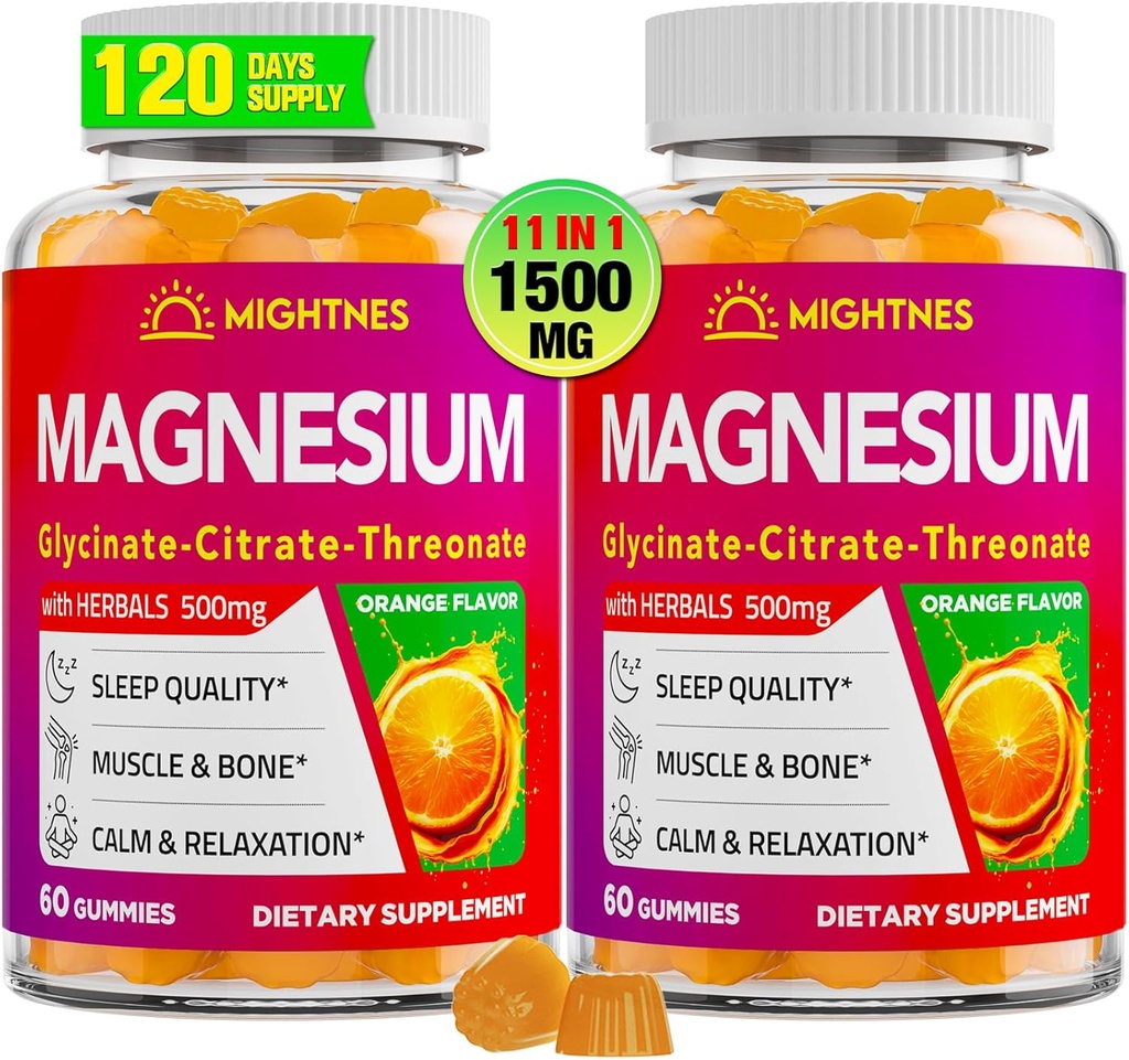 Magnesiumgummis für Erwachsene mit Glycinat, Citrat & l-Threonat, Ashwagandha, High Absorption Triple Magnesium Complex für Erholung, Entspannung, Muskeln, Knochen - 120 Gummie