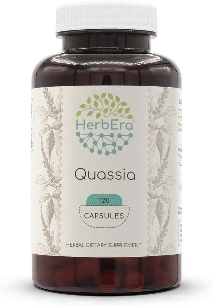 HerbEra Quassia 120 Capsules, 500 mg, Wildcrafted Quassia (Quassia Amara) Barque séchée (120 Capsules)