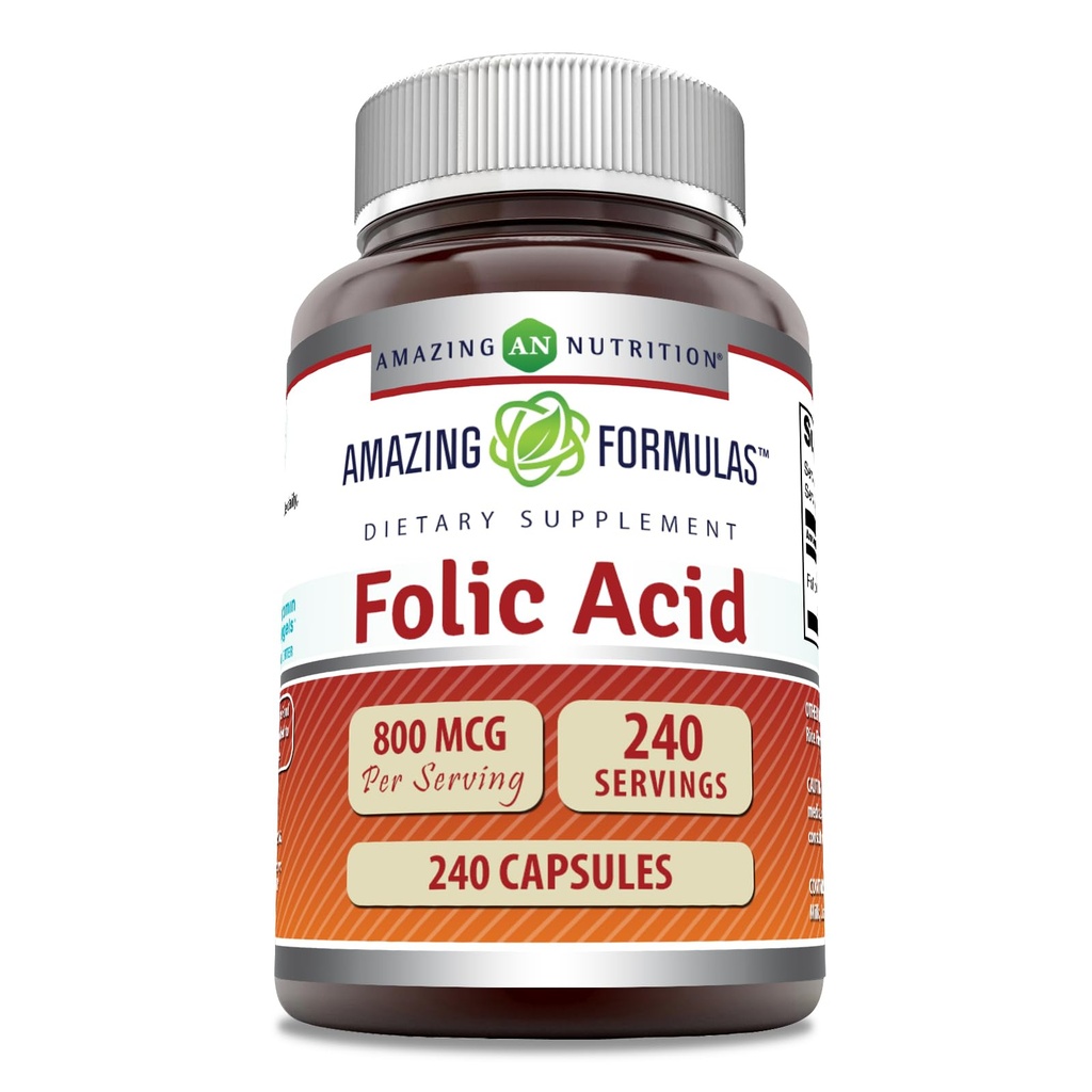 Formules étonnantes Acides foliques (Vitamine B9) 800 Mg Suppléments Capsules (en anglais seulement)