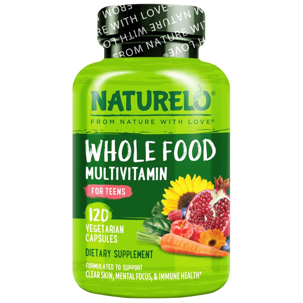 NATURELO Multivitaminici per adolescenti Ragazze/Boy, 120 Capsule, Intero Cibo Multivitaminico con Minerali, Non OGM, Vegetariano