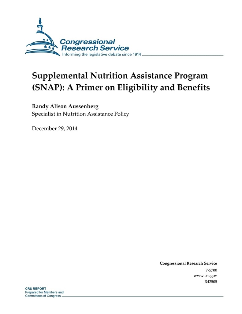 Supplemental Nutrition Assistance Program (SNAP): Ein Primer für Förderfähigkeit und Nutzen (CRS Reports)