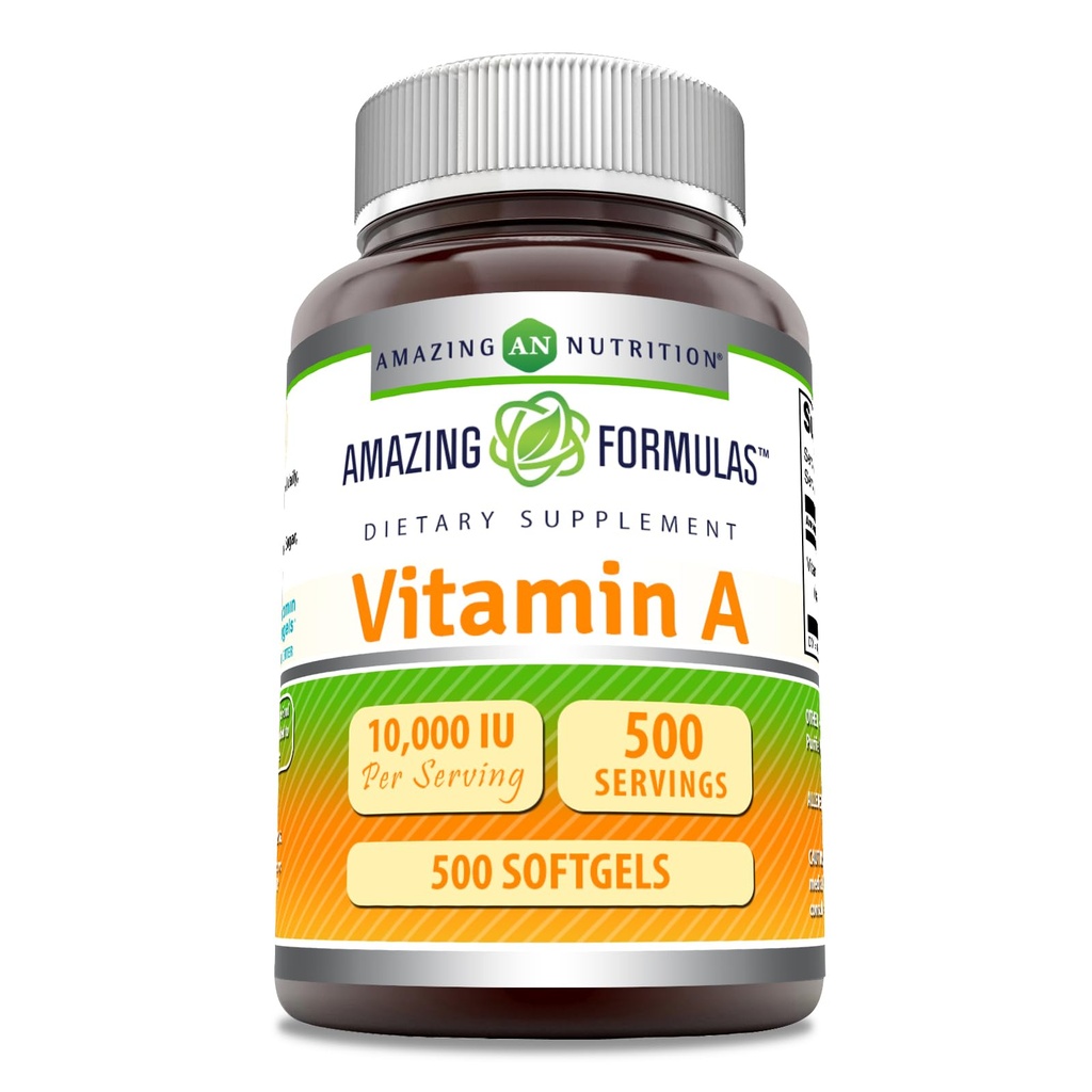 Erstaunliche Formeln Vitamin A 10000 IU Ergänzung | als Retinyl Palmitate | 3000 Mcg | Softgels | Non-GMO | Gluten Free Made in USA (1 Pack, 500 Count)