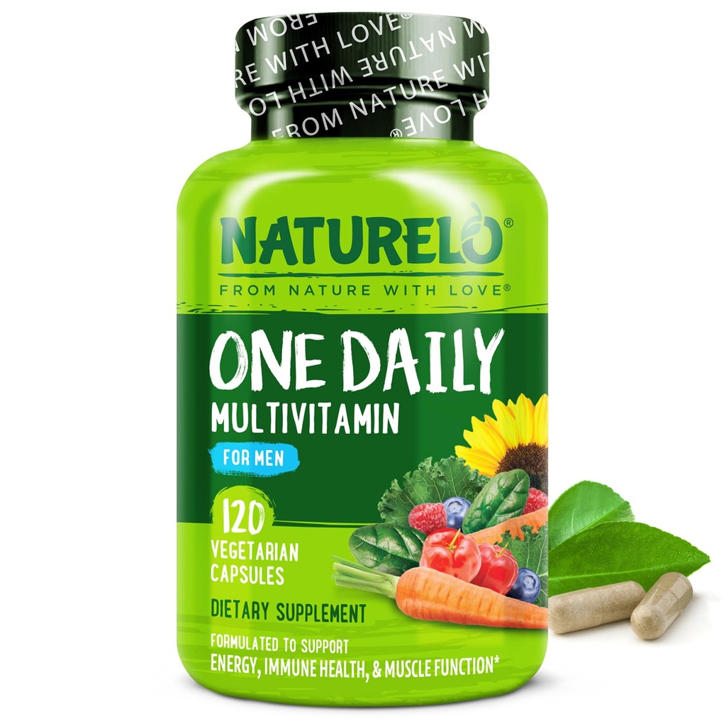 NATURELO Mens Multivitaminici - Un Multivitaminico Giornaliero per Uomo con Vitamine, Minerali & Organici Alimenti Interi, Aumentare Energia & Salute, Non OGM, 120 Capsule Vegetariani