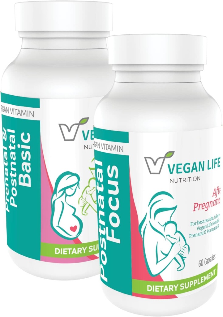 Vegan Life Nutrition - Vegane postnatale Vitamine - Folat, Calcium, Vitamine A, B, C, D, E, K und mehr - Glutenfrei, Non-GMO