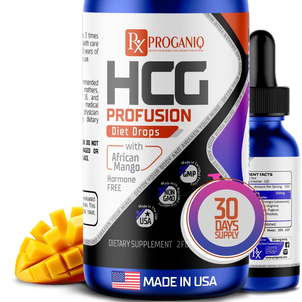 X PROGANIQ Profusion HCG Drops - Advanced Weight Management Formula con African Mango - Ormone Gocce gratuite per le donne e gli uomini - Made in the USA - HCG Drops for Weight Management - 30 giorni di alimentazione