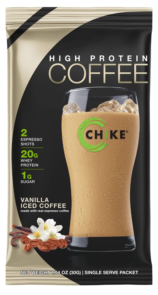 Café glacé à haute teneur en protéines de vanille, 20 G de protéines, 2 shots Espresso, 1 G de sucre, Keto Friendly et sans gluten, 12 paquets à usage unique