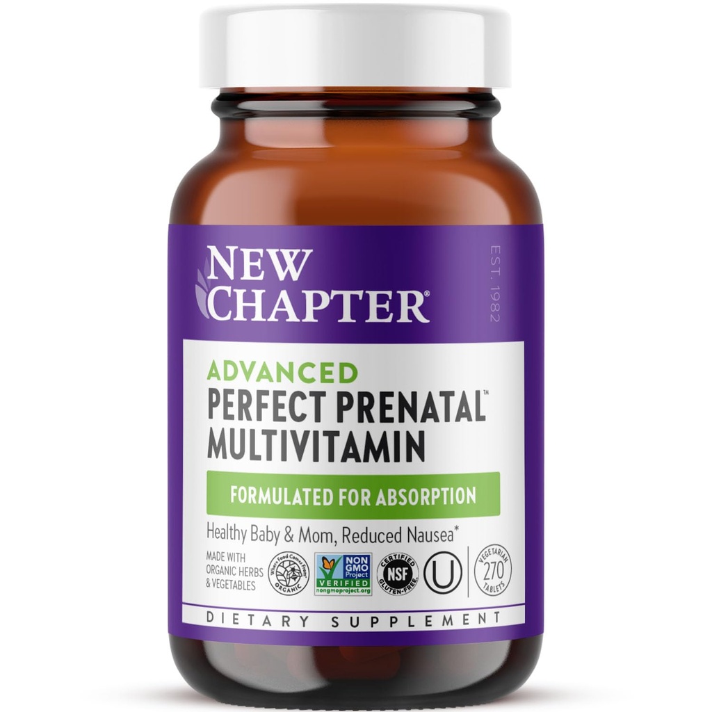 Neues Kapitel Fortgeschrittene perfekte pränatale Vitamine, 270ct, Hergestellt mit Bio-, Non-GMO-Zutaten für gesunde Baby & Mutter - Folat (Methylfolat), Ganz-Food Fermented Iron, Vitamin D3 + Ginger