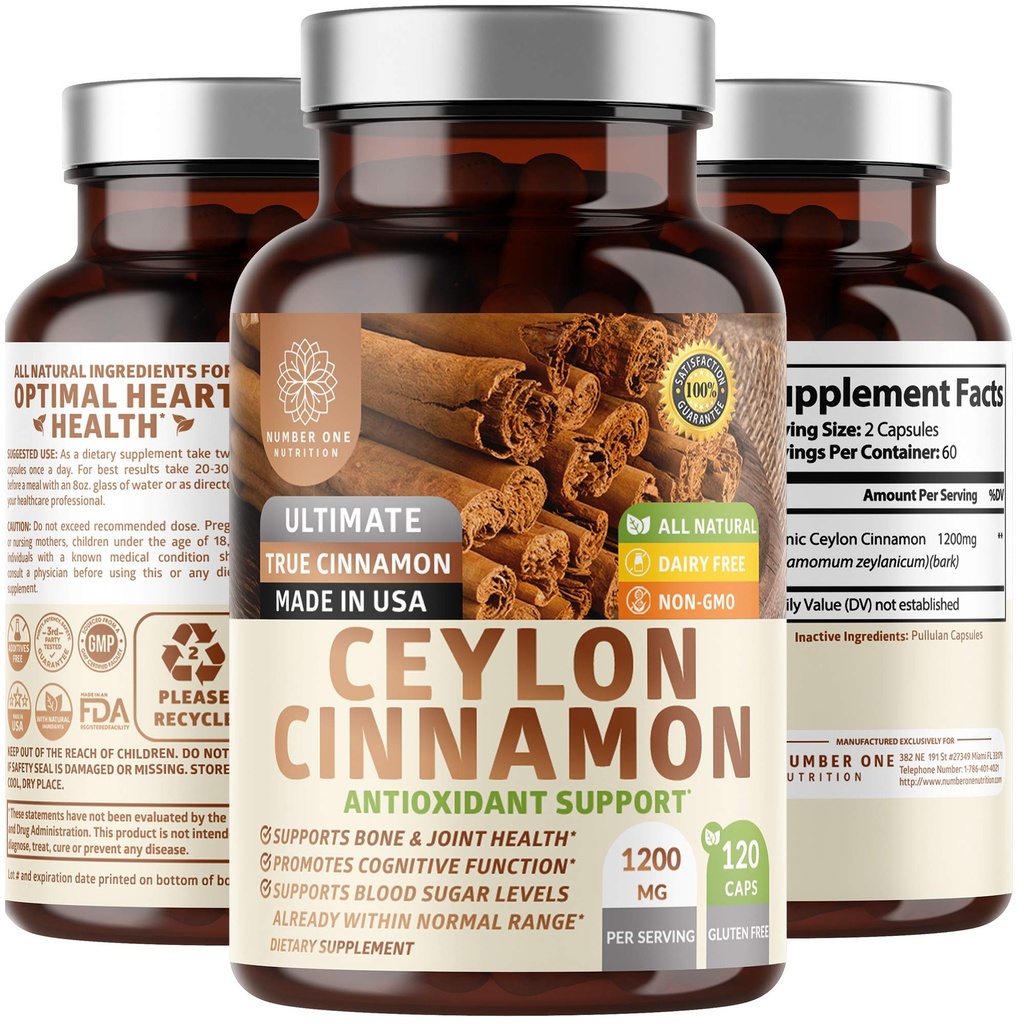 N1N Premium Ceylon Cinnamon 1200mg [100% Organic Ceylon Cinnamon] Natürliche Ergänzung zur Unterstützung gesunder Zirkulation, Gehirn und Gelenkfunktion,120 Caps